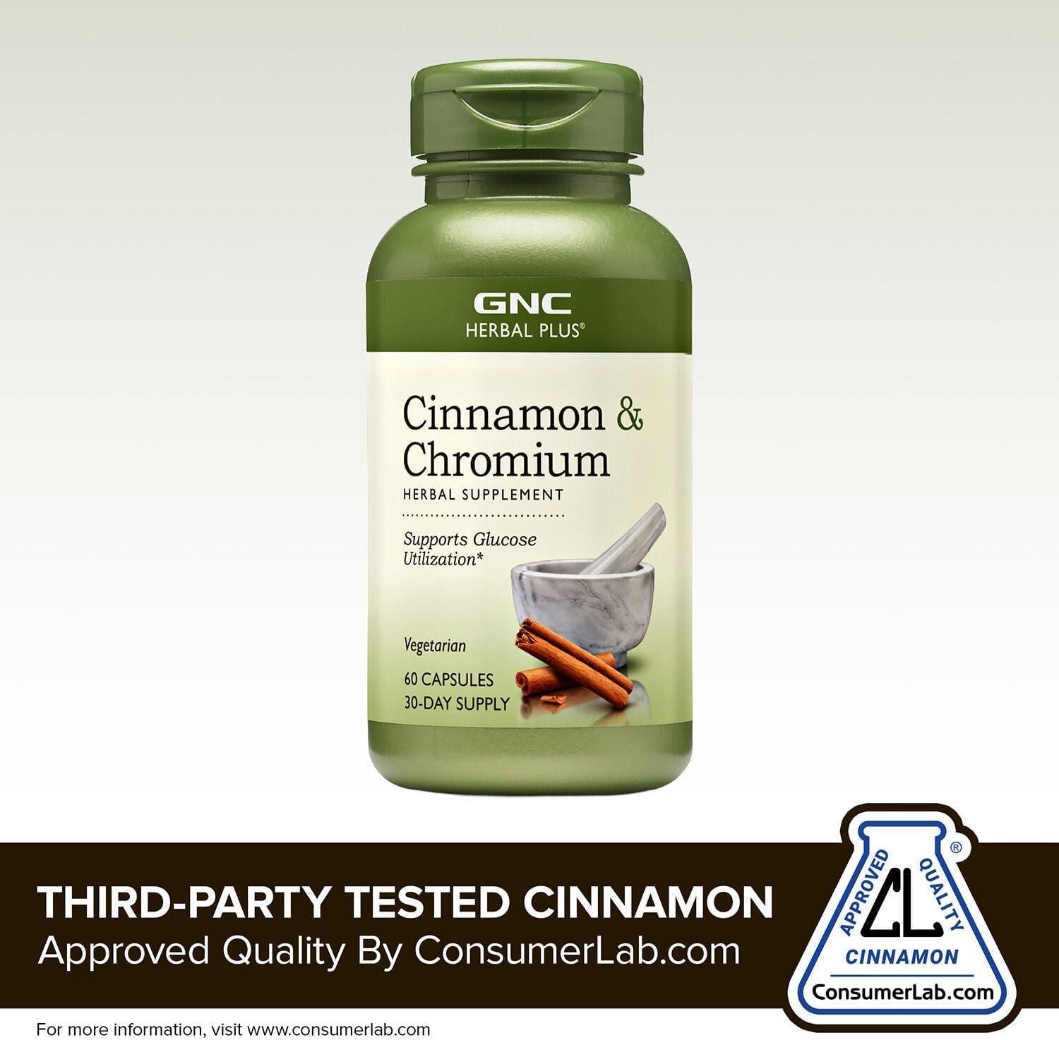 imageGNC Herbal Plus Cinnamon amp Chromium Supplement Vegetarian 30 Servings60 Count Pack of 1