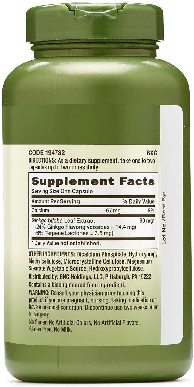 imageGNC Herbal Plus Ginkgo Biloba 60mg Supplement Vegetarian Supports Mental Sharpness 300 Servings