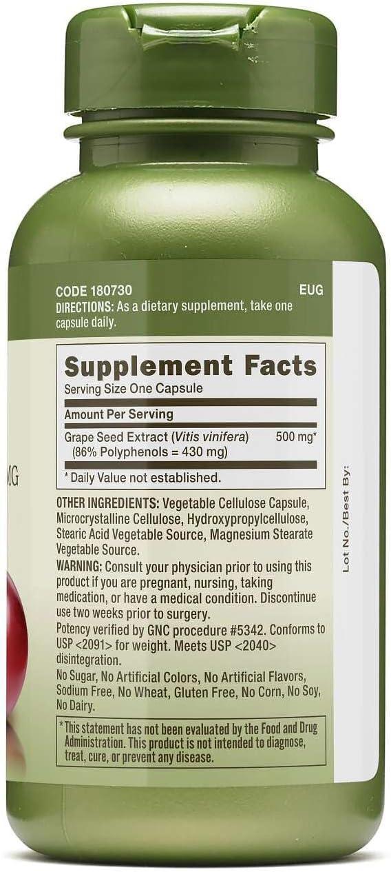 imageGNC Herbal Plus Grape Seed Extract 500mg Supplement Extra Strength Vegetarian 60 Servings