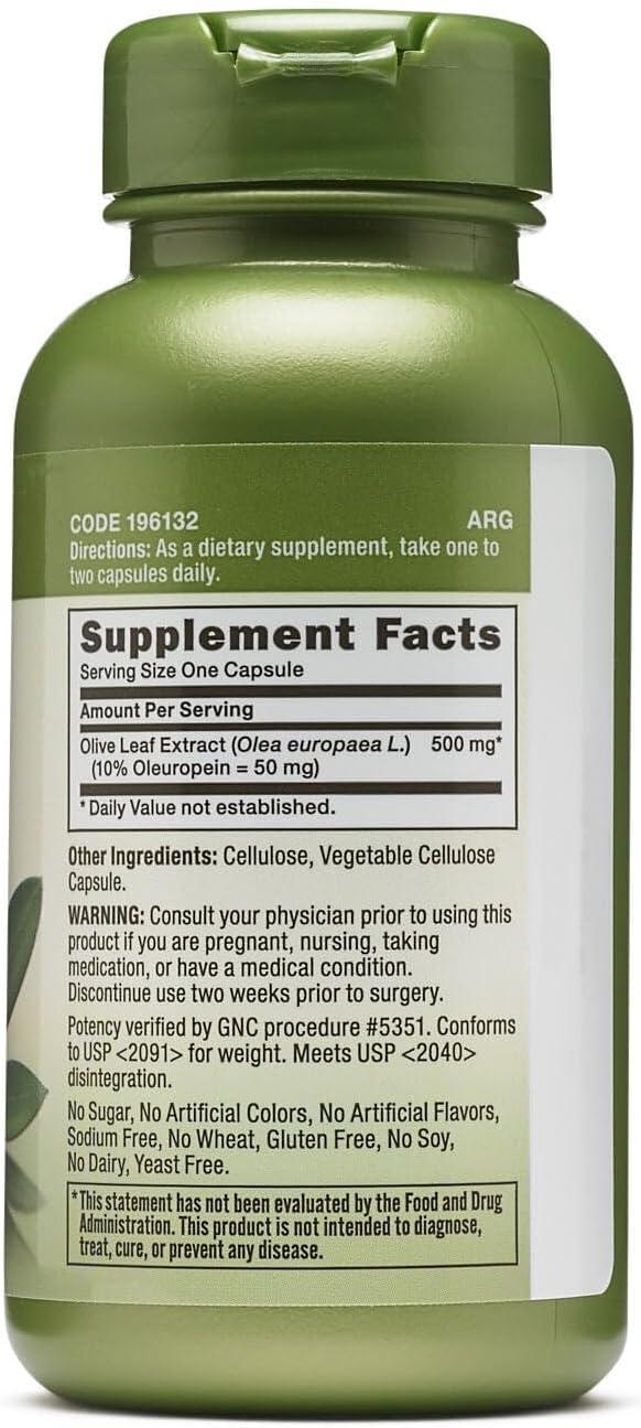 imageGNC Herbal Plus Olive Leaf 500mg Supplement Vegetarian Supports General WellBeing 100 Servings