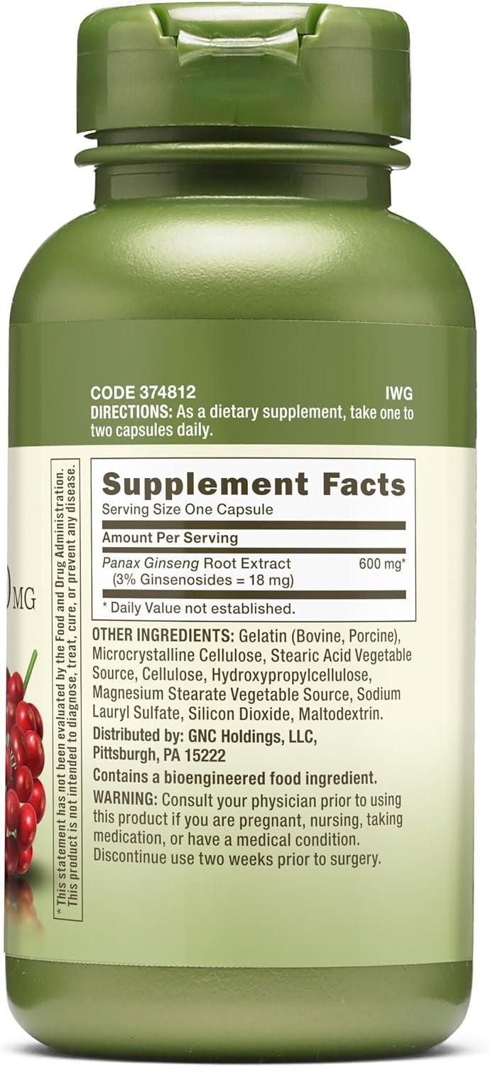 imageGNC Herbal Plus Panax Ginseng 600mg Supports Vitality 100 Capsules