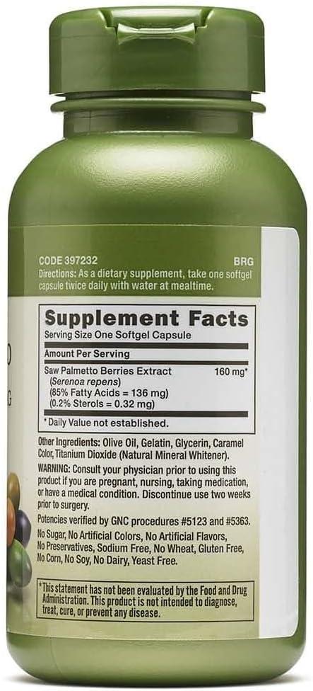 imageGNC Herbal Saw Palmetto Extract 160mg Supplement Supports Healthy Prostate Function 100 Servings