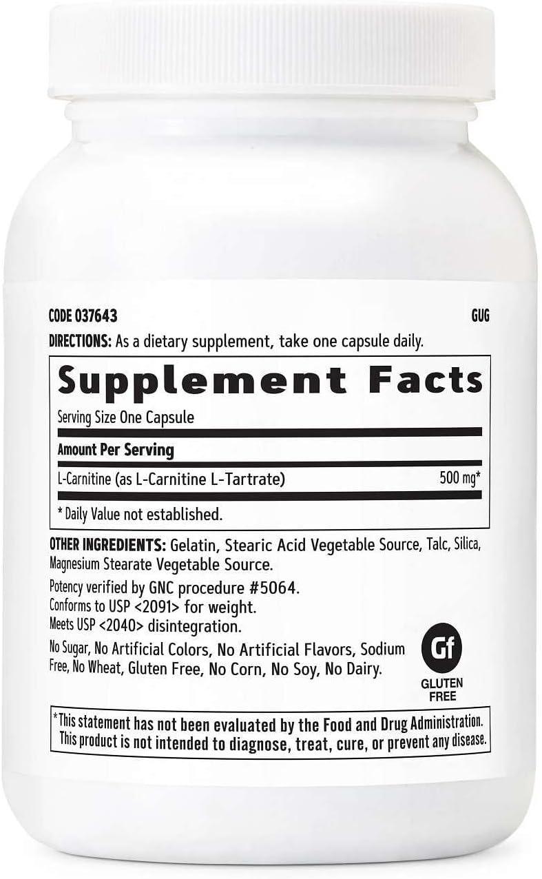 imageGNC LCarnitine 500mg Helps Metabolize LongChain Fatty Acids 60 Capsules120 Count Pack of 1