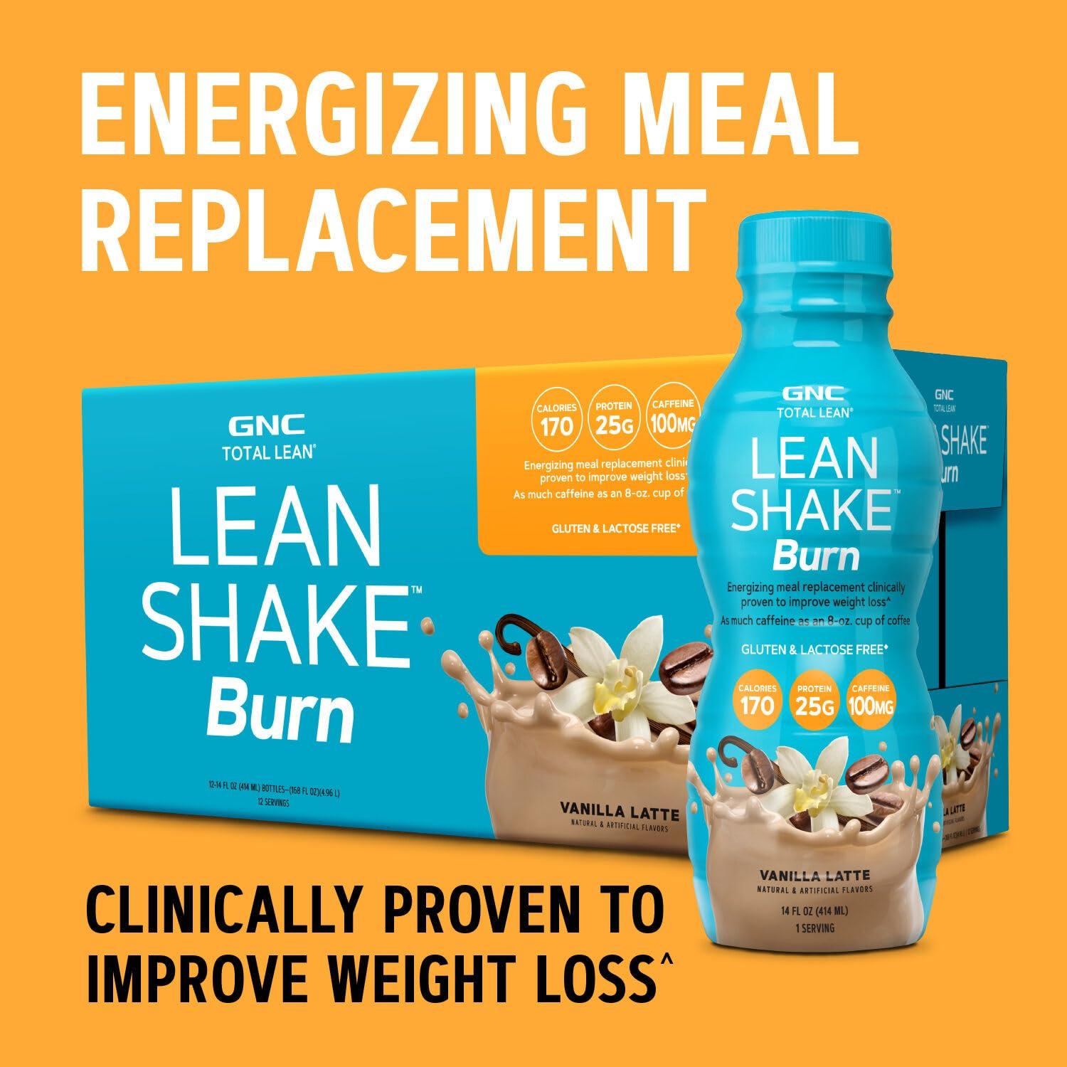 imageGNC Lean Shake Burn With Caffeine Meal Replacement Chocolate Mocha 25g Protein Clinically Proven Weight Management Ready To Drink Zero Added Sugar 14 oz Bottles Pack of 12