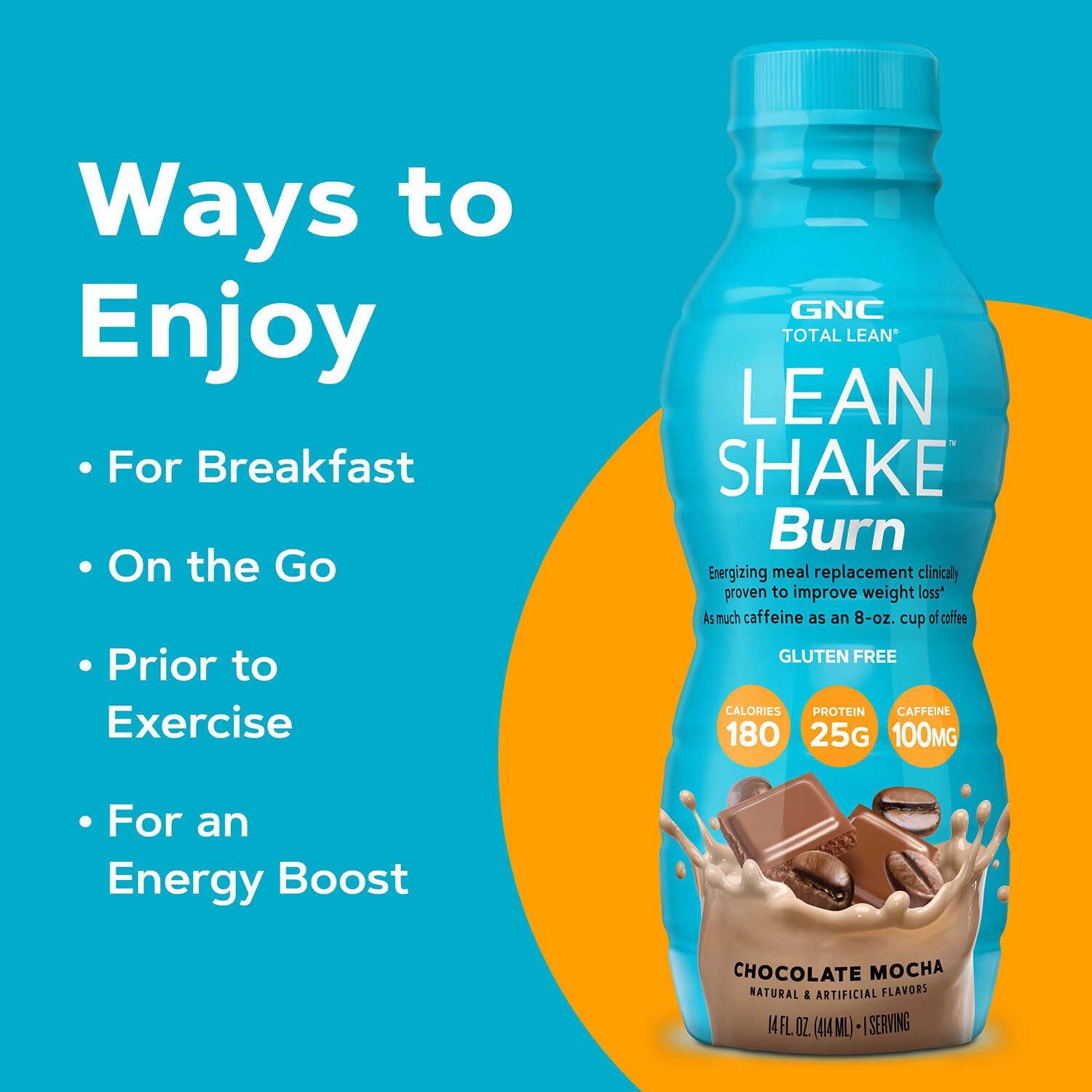 imageGNC Lean Shake Burn With Caffeine Meal Replacement Chocolate Mocha 25g Protein Clinically Proven Weight Management Ready To Drink Zero Added Sugar 14 oz Bottles Pack of 12