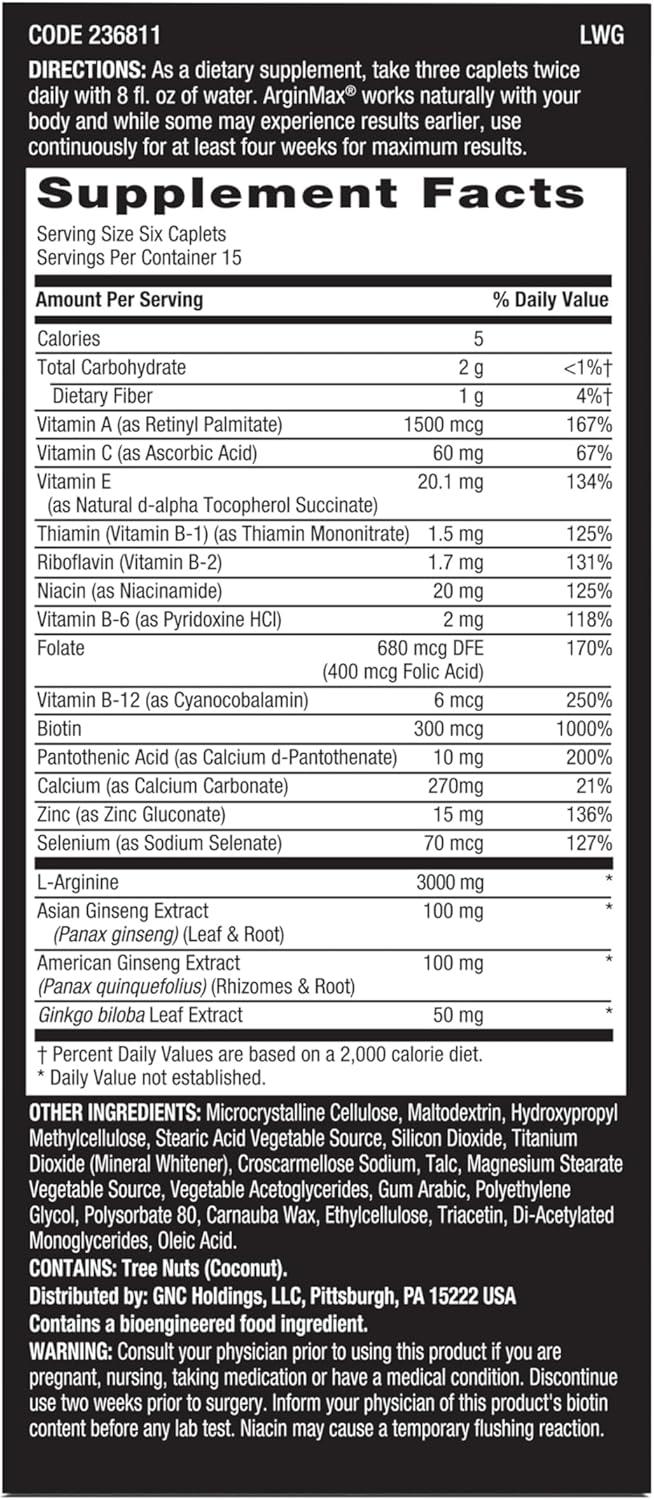 imageGNC Mens Arginmax Sexual Health Supplement for Men 90 Count Supports Blood Flow and Vitality90 Count Pack of 1