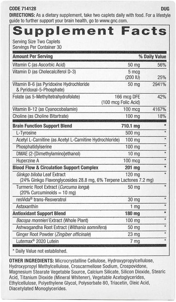 imageGNC Preventive Nutrition Brain Health Formula 60 Caplets Supports Memory Function and Enhances Circulation