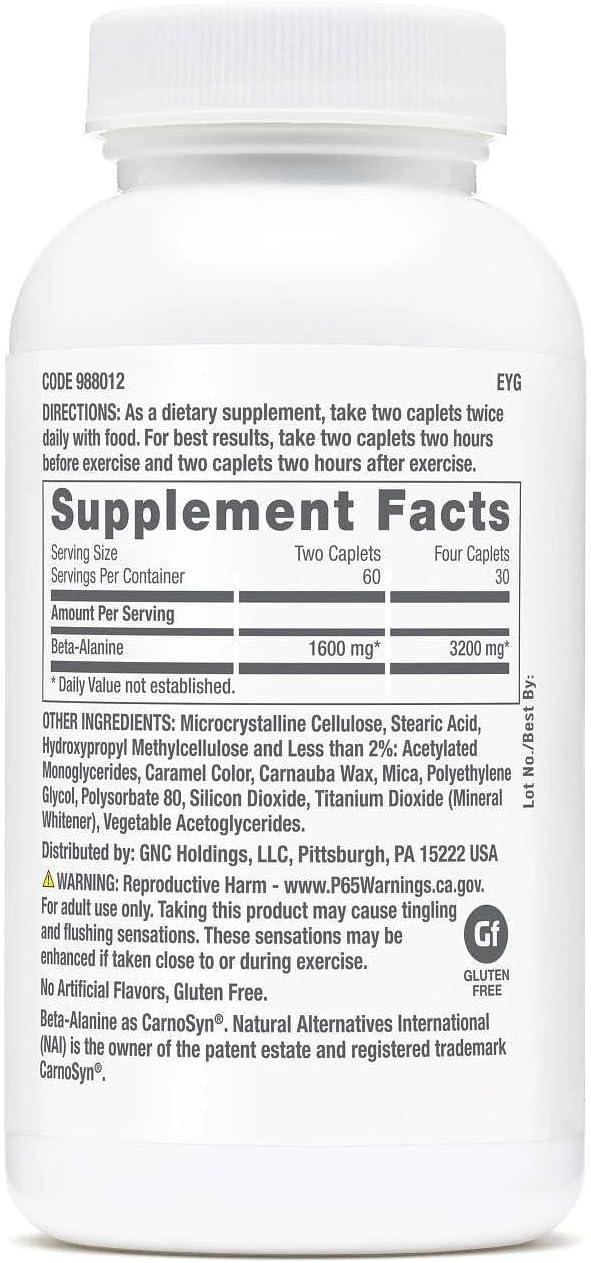 imageGNC Pro Performance BetaAlanine Increases Workout Performance amp Decreases Muscle Soreness Shown To Increase A Key Fatigue Control Factor 3rd Party Tested Carnosyn Unflavored Gluten Free 30 Svg