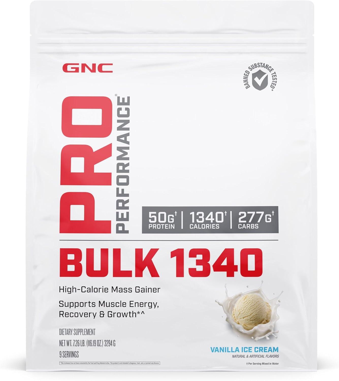 imageGNC Pro Performance Bulk 1340 Mass Gainer Protein Powder 50g Gluten Free Whey Creatine BCAA 3rd Party Tested Muscle Recovery amp Growth Micronutrients Vanilla Ice Cream 9 Servings