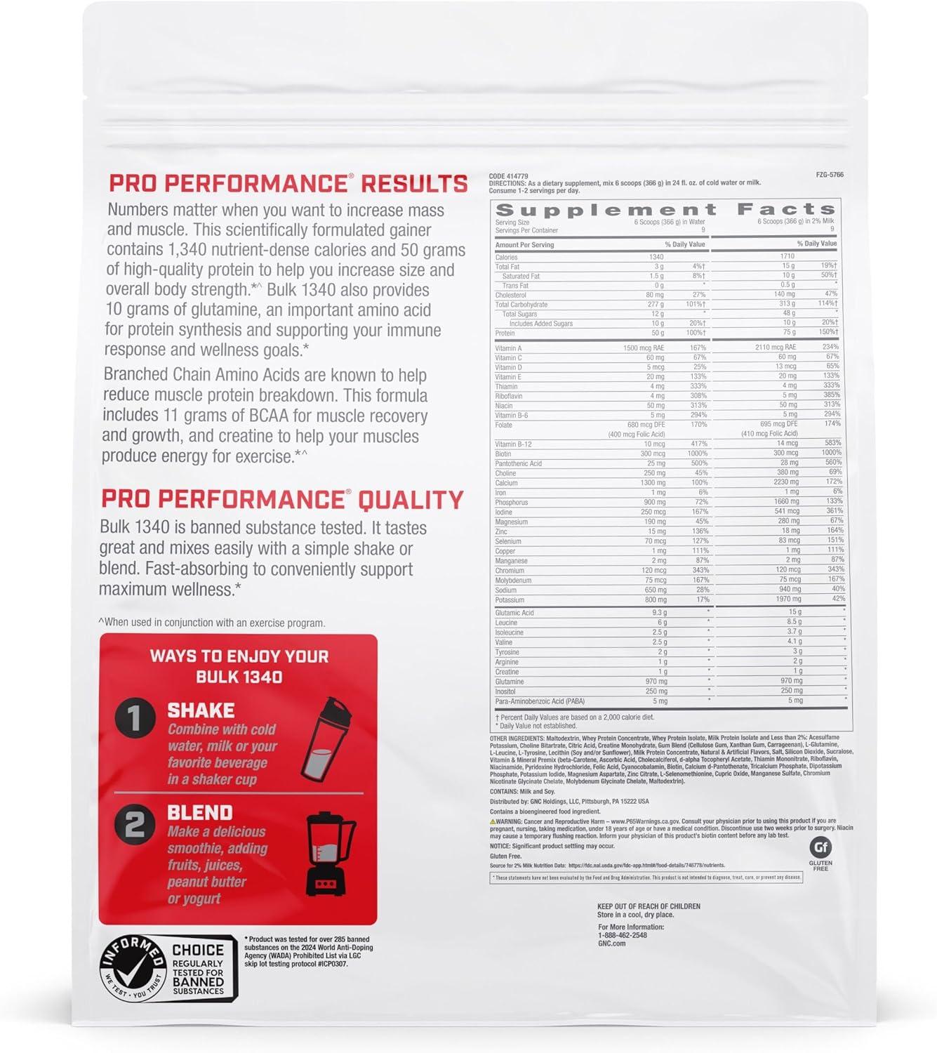 imageGNC Pro Performance Bulk 1340 Mass Gainer Protein Powder 50g Gluten Free Whey Creatine BCAA 3rd Party Tested Muscle Recovery amp Growth Micronutrients Vanilla Ice Cream 9 Servings