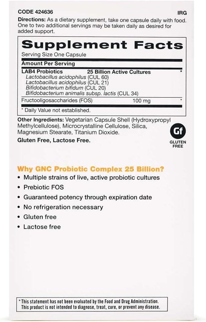 imageGNC Probiotic Complex Daily Need with 25 Billion CFUs Twin Pack 60 Capsules per Bottle Daily Probiotic Support