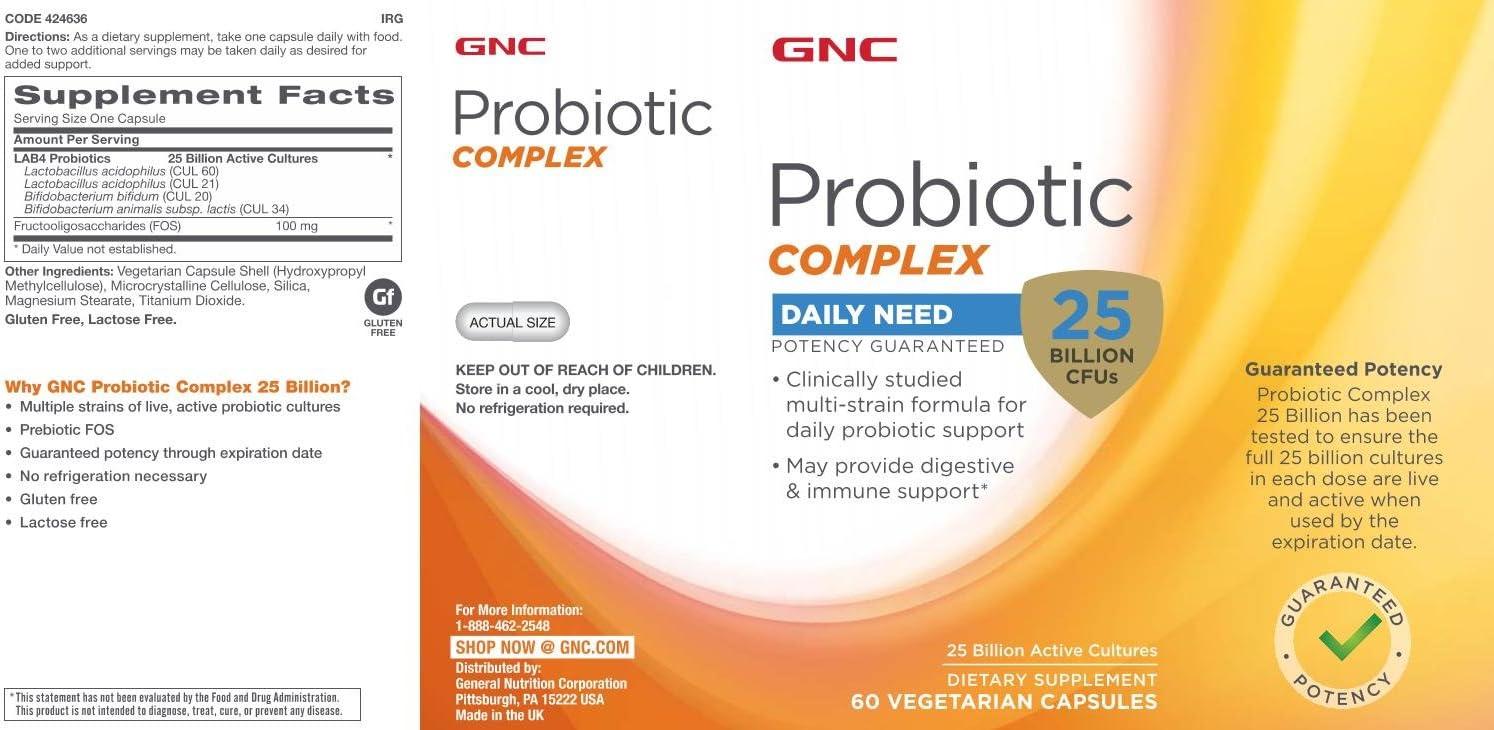 imageGNC Probiotic Complex Daily Need with 25 Billion CFUs Twin Pack 60 Capsules per Bottle Daily Probiotic Support