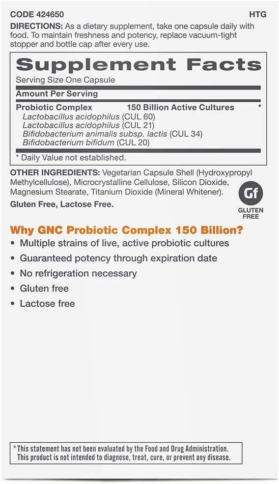 imageGNC Probiotic Complex Extra Strength with 150 Billion CFUs 20 Capsules Daily Probiotic Support