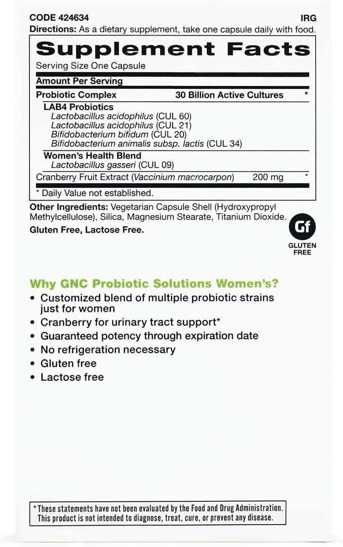 imageGNC Probiotic Solutions Womens with 30 Billion CFUs Clinically Studied MultiStrain for Women Supports Digestive and Immune Health Vegetarian 30 Capsules