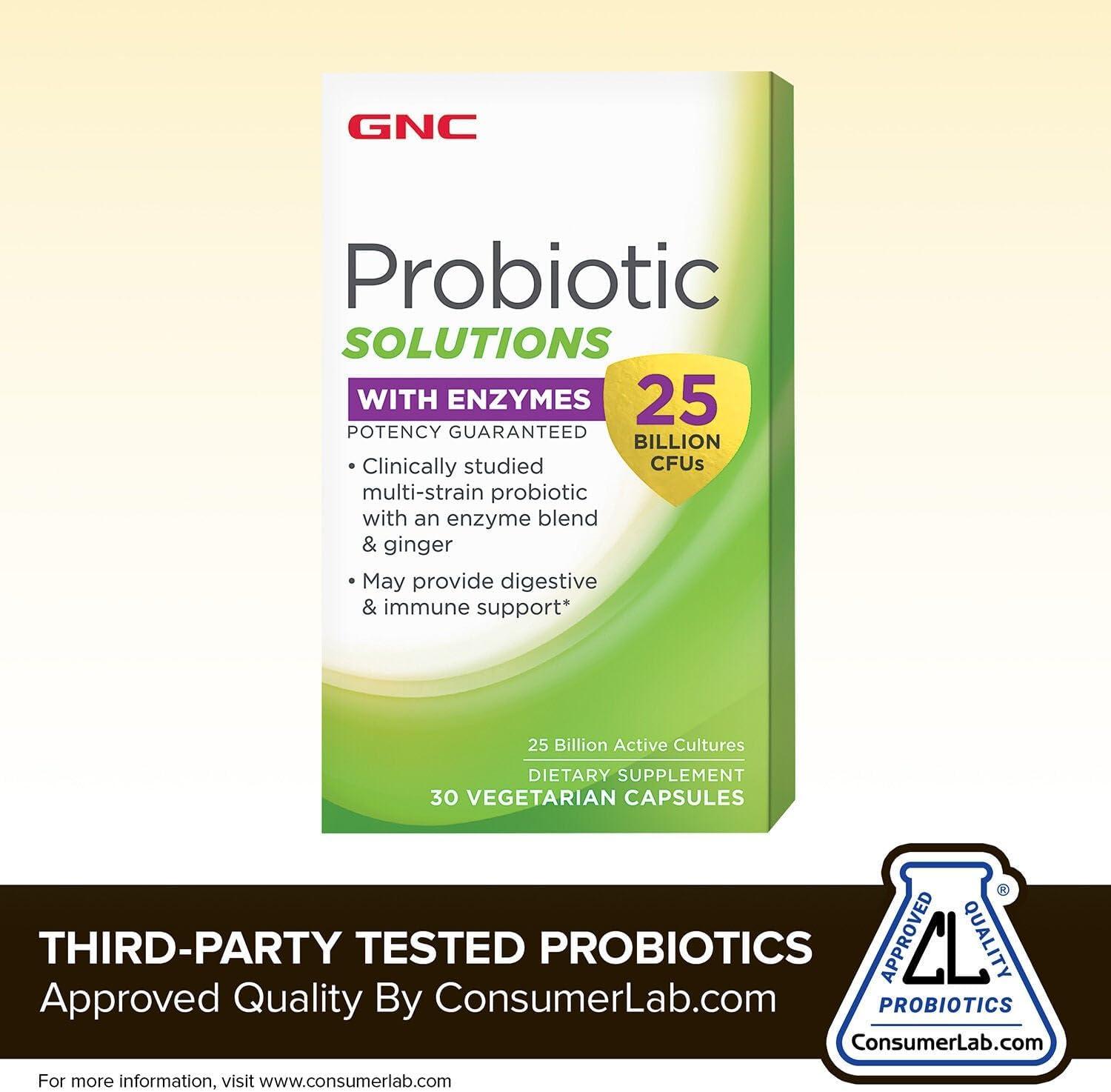 imageGNC Probiotic Solutions with Enzymes with 25 Billion CFUs 30 Capsules Daily Probiotic Support1