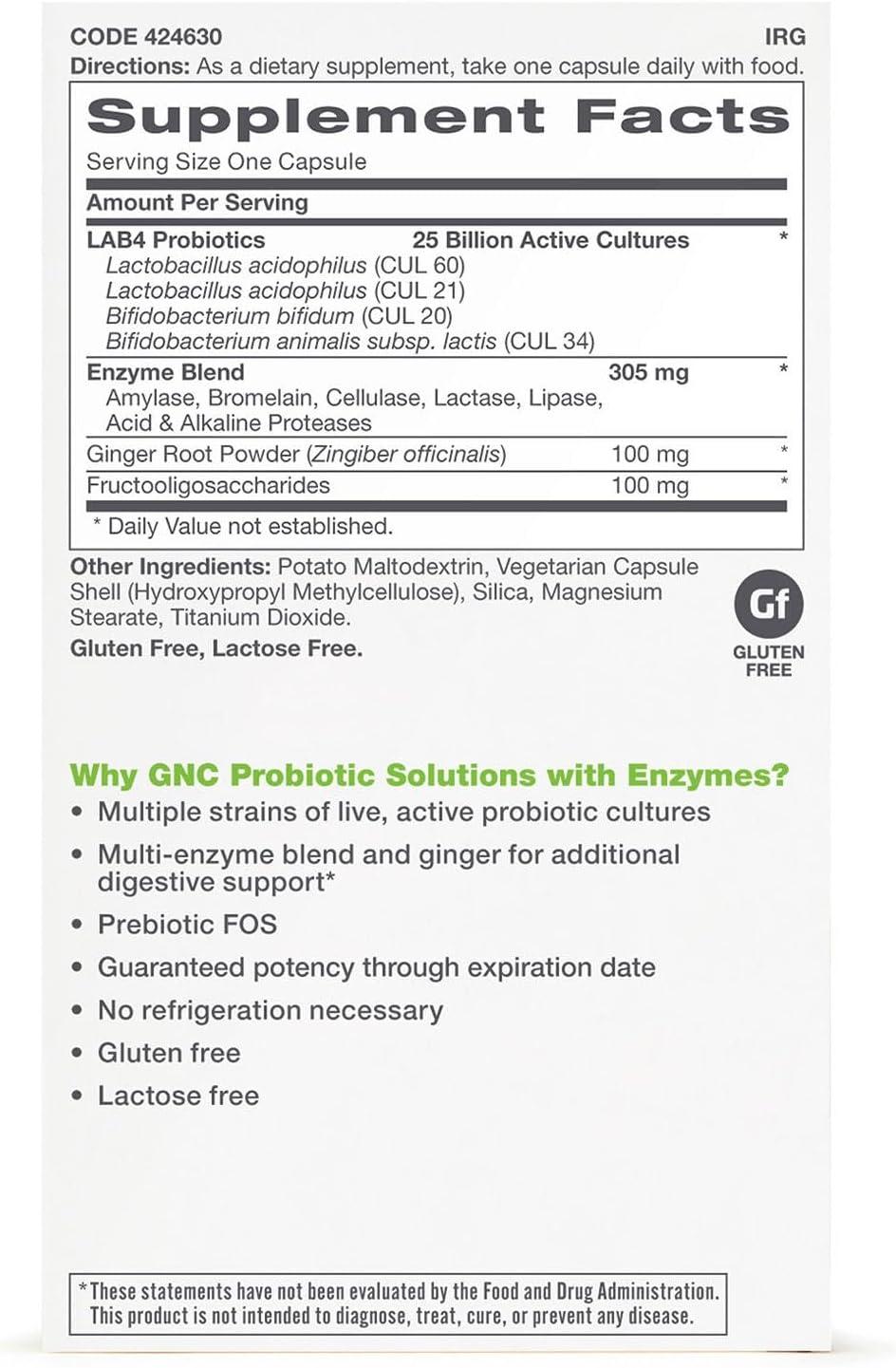 imageGNC Probiotic Solutions with Enzymes with 25 Billion CFUs 30 Capsules Daily Probiotic Support1