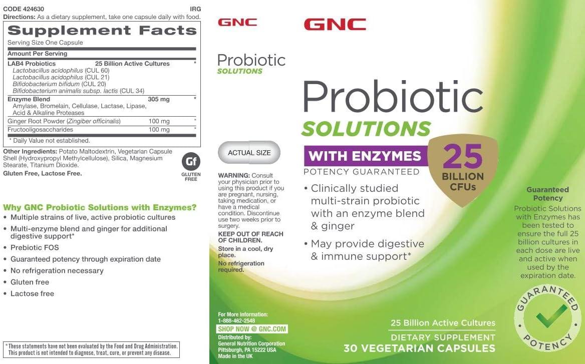 imageGNC Probiotic Solutions with Enzymes with 25 Billion CFUs 30 Capsules Daily Probiotic Support2