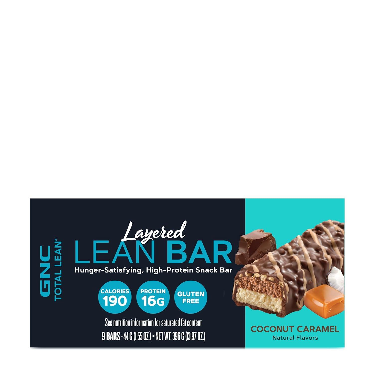 imageGNC Total Lean Layered Lean Bar Hunger Satisfying High Protein Snack Bar Peanut Butter Pie 9 BarsCoconut Caramel