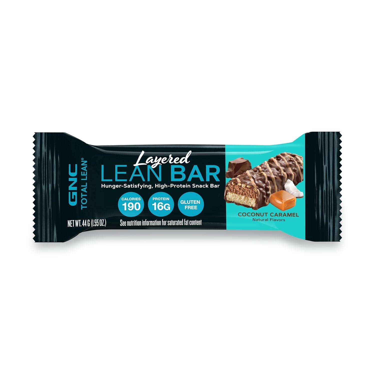 imageGNC Total Lean Layered Lean Bar Hunger Satisfying High Protein Snack Bar Peanut Butter Pie 9 BarsCoconut Caramel