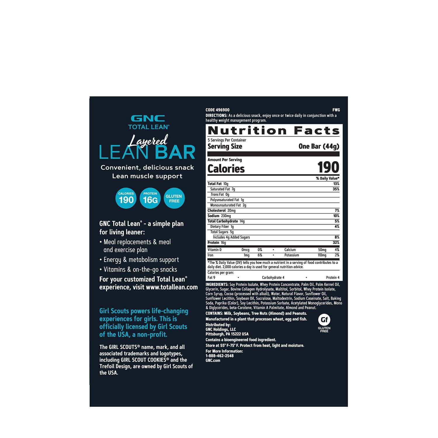 imageGNC Total Lean Layered Lean Bar Hunger Satisfying High Protein Snack Bar Peanut Butter Pie 9 BarsGirl Scout Coconut Caramel