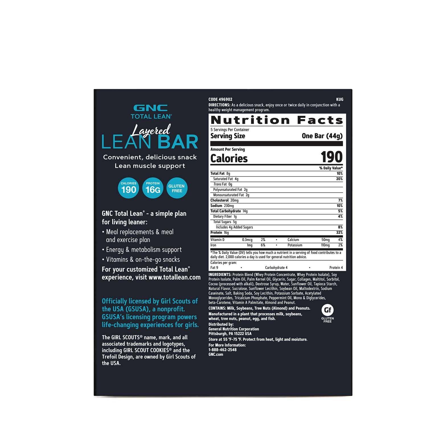 imageGNC Total Lean Layered Lean Bar Hunger Satisfying High Protein Snack Bar Peanut Butter Pie 9 BarsGirl Scout Thin Mints