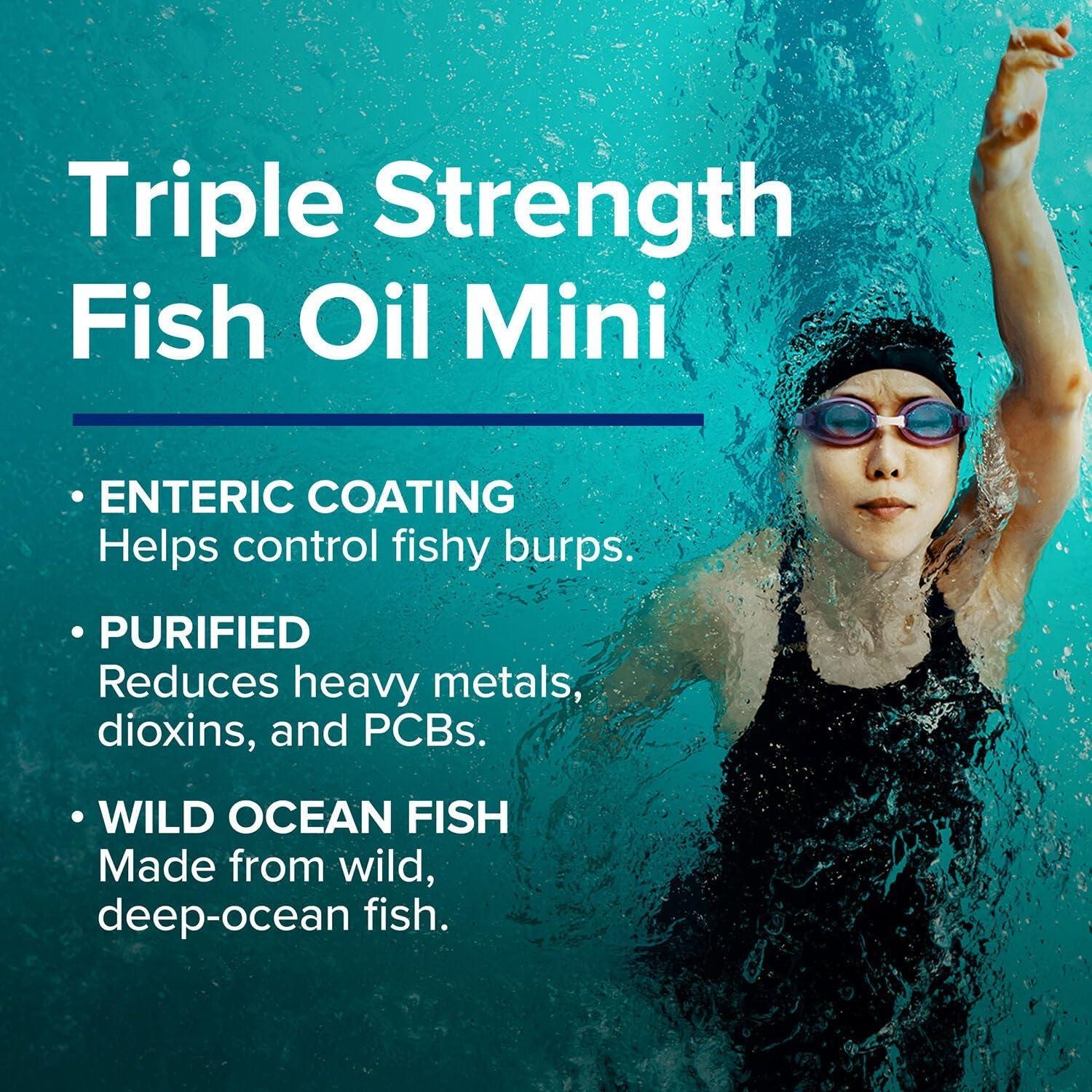 imageGNC Triple Strength Fish Oil Mini Omega 3 Supplement 1000mg EPA and DHA Supports Heart Brain Skin Eye and Joint Health 60 Mini Softgels60 Count Pack of 1