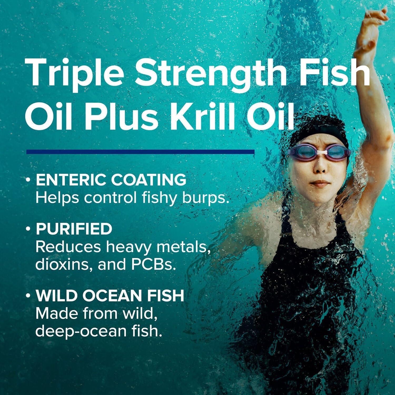 imageGNC Triple Strength Fish Oil Plus Krill Oil Omega 3 Supplement 1000mg EPA and DHA Supports Heart Brain Skin Eye and Joint Health 60 Softgels