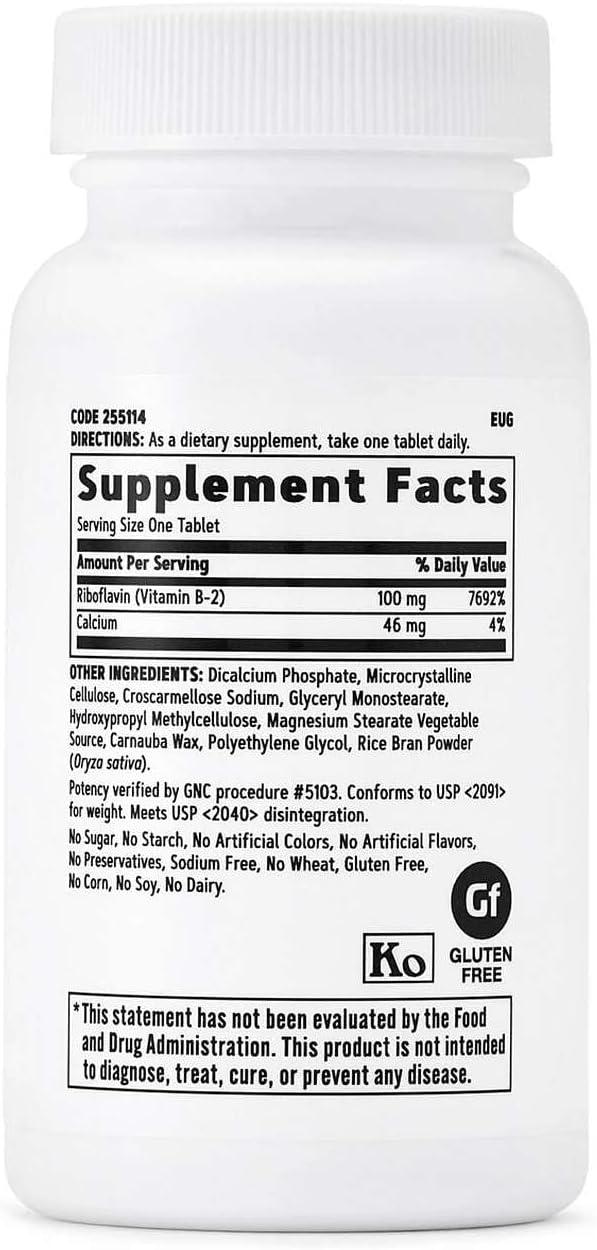 imageGNC Vitamin B2 100mg Supplement Essential for Metabolism of Fats Carbohydrates and Proteins 100 Servings