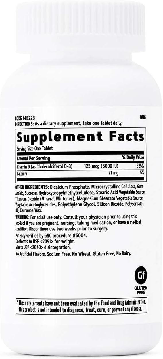 imageGNC Vitamin D3 125mcg Supplement 5000 IU Supports Teeth and Bone Health 180 Servings