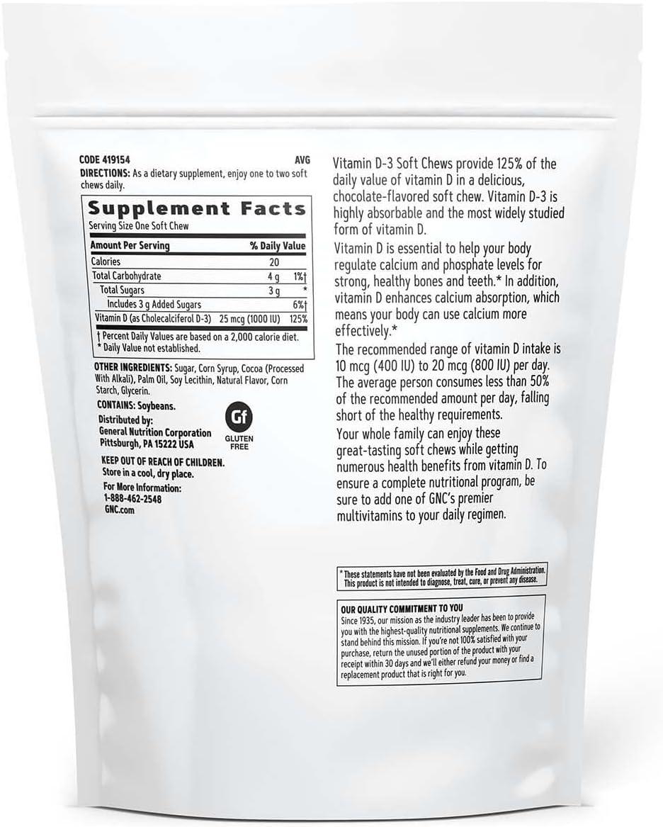 imageGNC Vitamin D3 Soft Chews 1000IU Chocolate Twin Pack