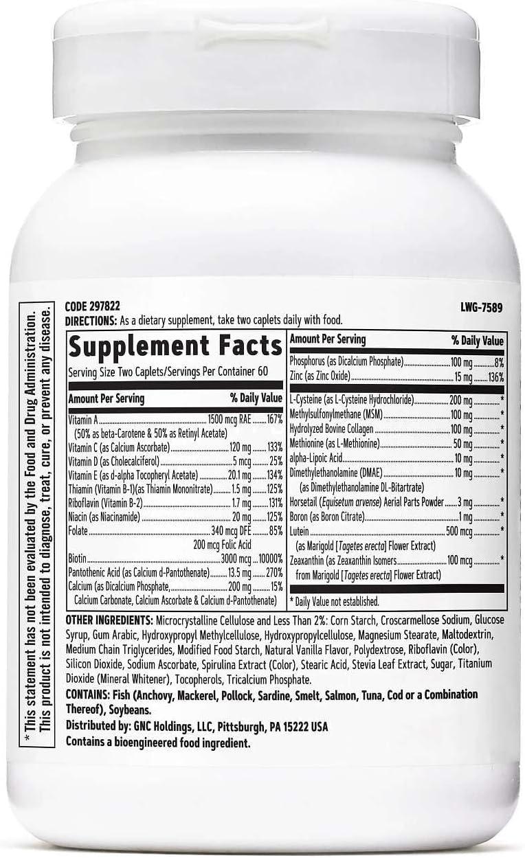 imageGNC Womens Hair Skin amp Nails Daily Multivitamin Blend Biotin 3000 mcg Hyaluronic Acid Vitamins C amp E with Niacin Added Antioxidants Supports Womens Health and Beauty 120 Caplets120 Count Pack of 1