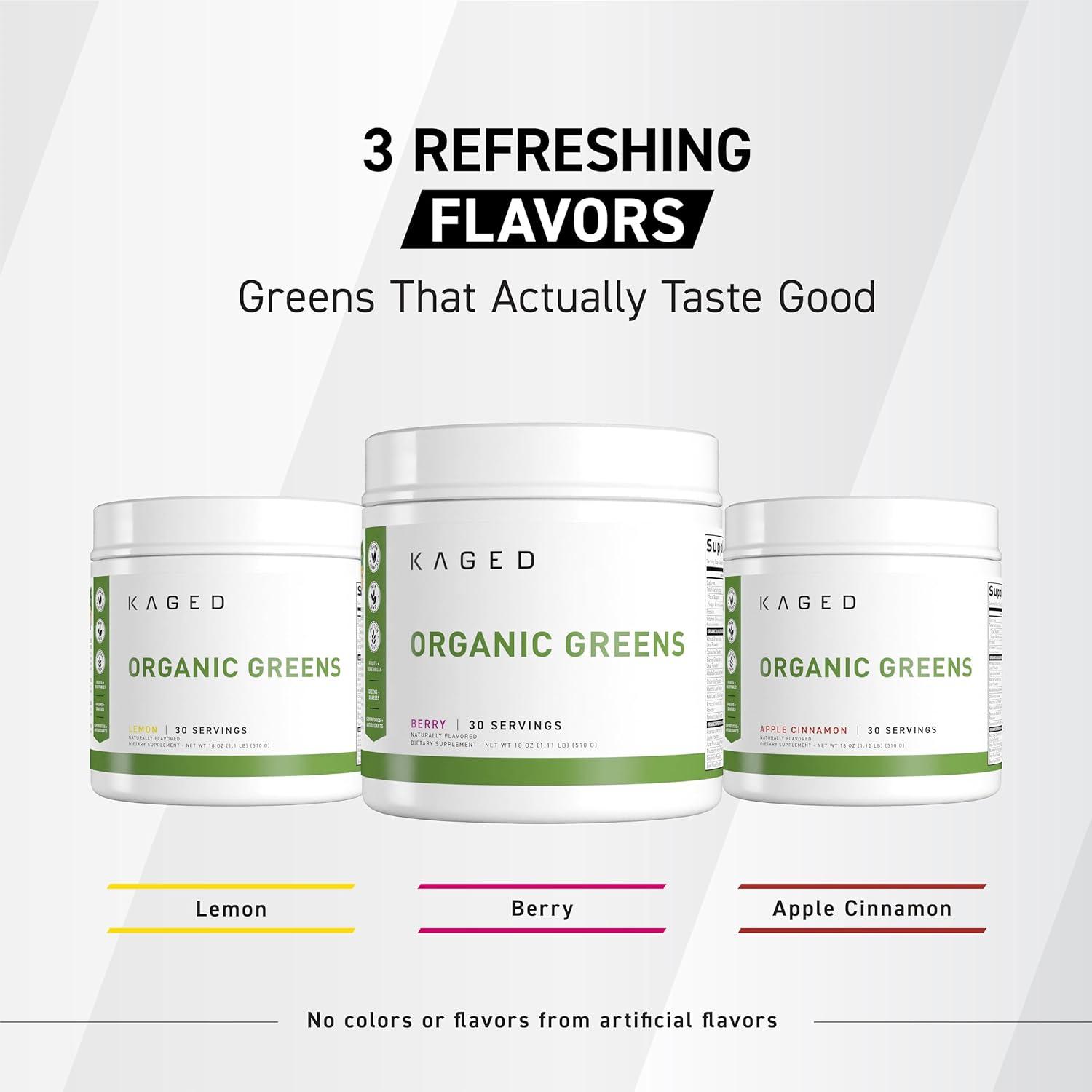 imageKaged Organic Greens Elite Superfood and Greens Powder with Apple Cider Vinegar Adaptogen Prebiotics Vitamins amp Minerals Berry 30 ServingsApple Cinnamon