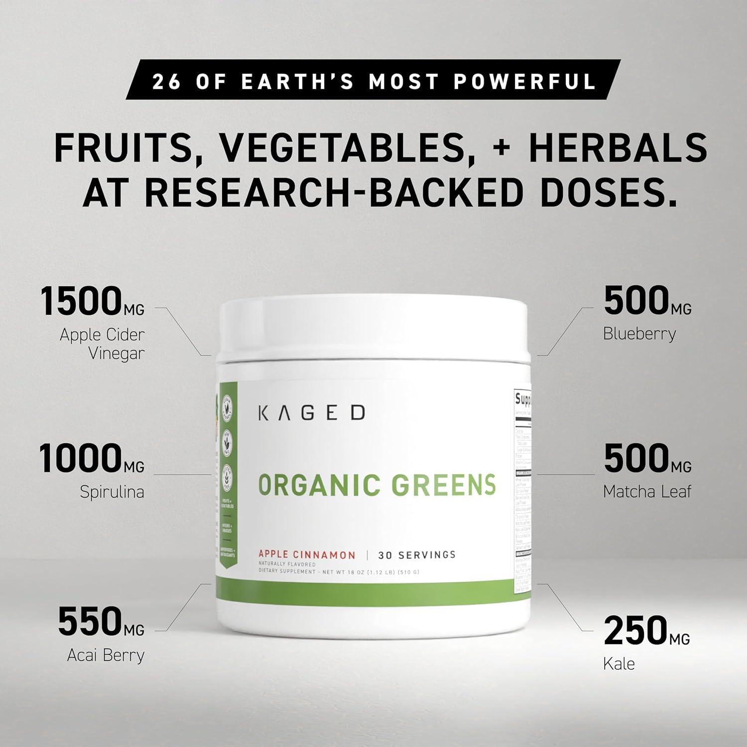 imageKaged Organic Greens Elite Superfood and Greens Powder with Apple Cider Vinegar Adaptogen Prebiotics Vitamins amp Minerals Berry 30 ServingsApple Cinnamon