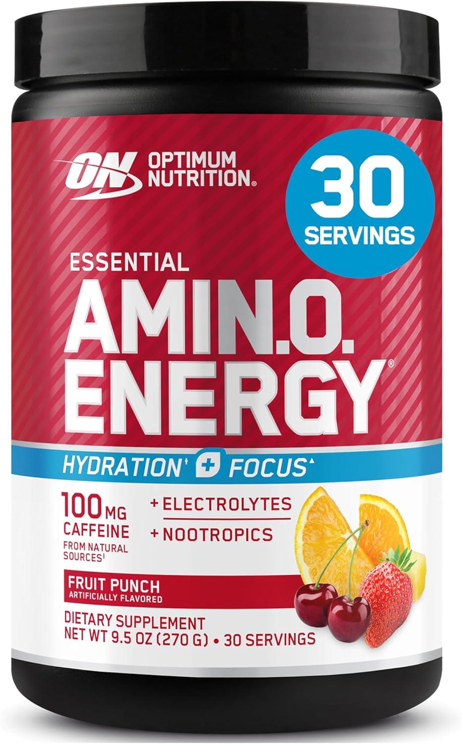 imageOptimum Nutrition Amino Energy Powder Plus Focus with BCAA Electrolytes and Caffeine Pineapple Twist 30 Servings Packaging May VaryFruit Punch