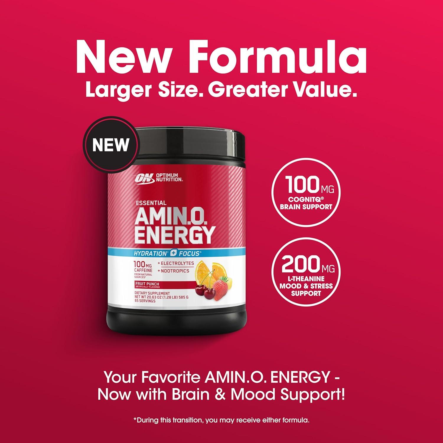 imageOptimum Nutrition Amino Energy Powder Plus Focus with BCAA Electrolytes and Caffeine Pineapple Twist 30 Servings Packaging May VaryFruit Punch