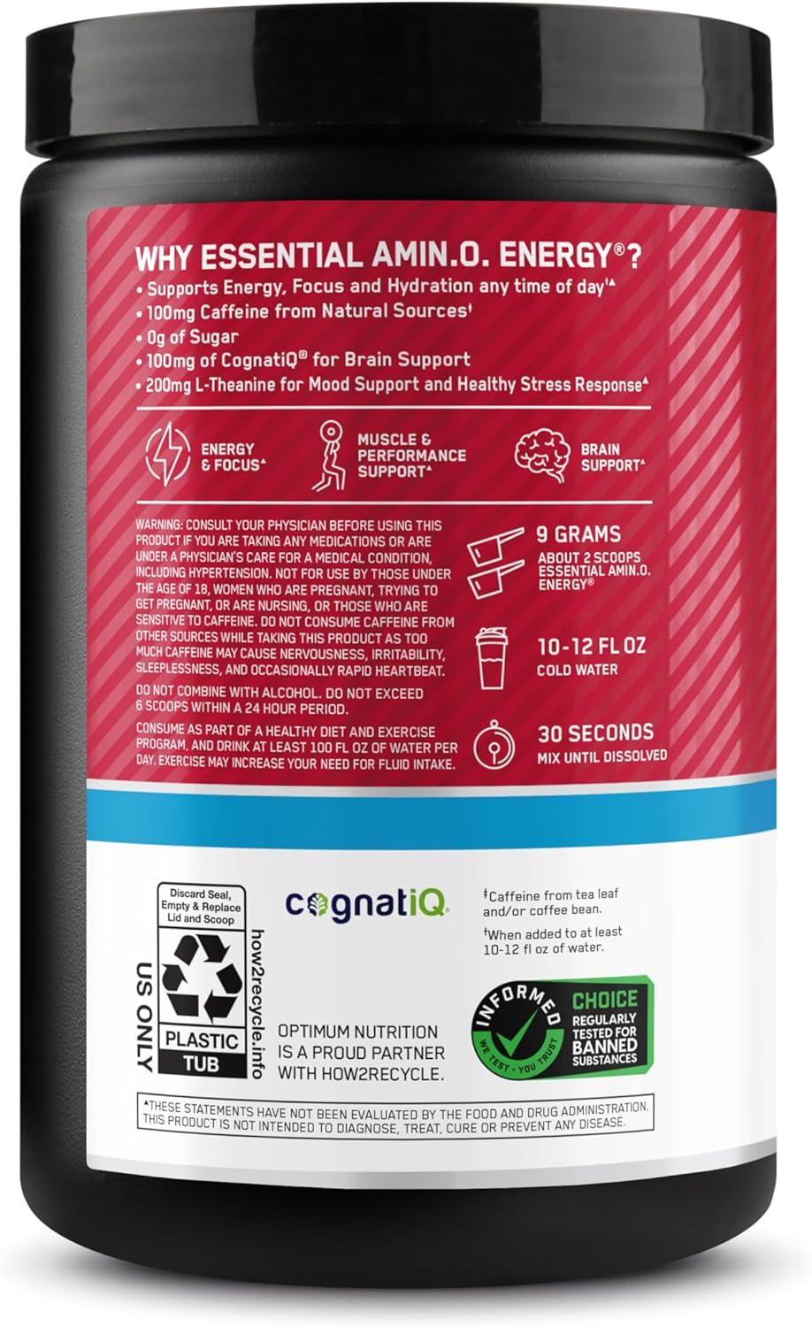 imageOptimum Nutrition Amino Energy Powder Plus Focus with BCAA Electrolytes and Caffeine Pineapple Twist 30 Servings Packaging May VaryFruit Punch