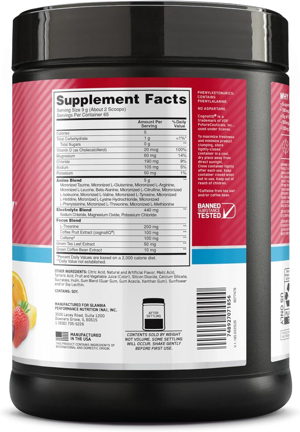 imageOptimum Nutrition Amino Energy Powder Plus Focus with BCAA Electrolytes and Caffeine Pineapple Twist 30 Servings Packaging May VaryFruit Punch