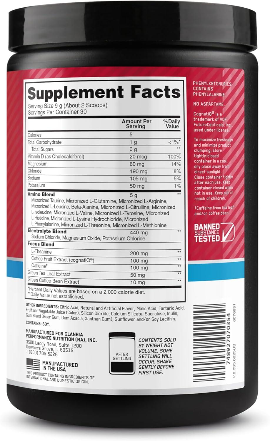 imageOptimum Nutrition Amino Energy Powder Plus Focus with BCAA Electrolytes and Caffeine Pineapple Twist 30 Servings Packaging May VaryFruit Punch