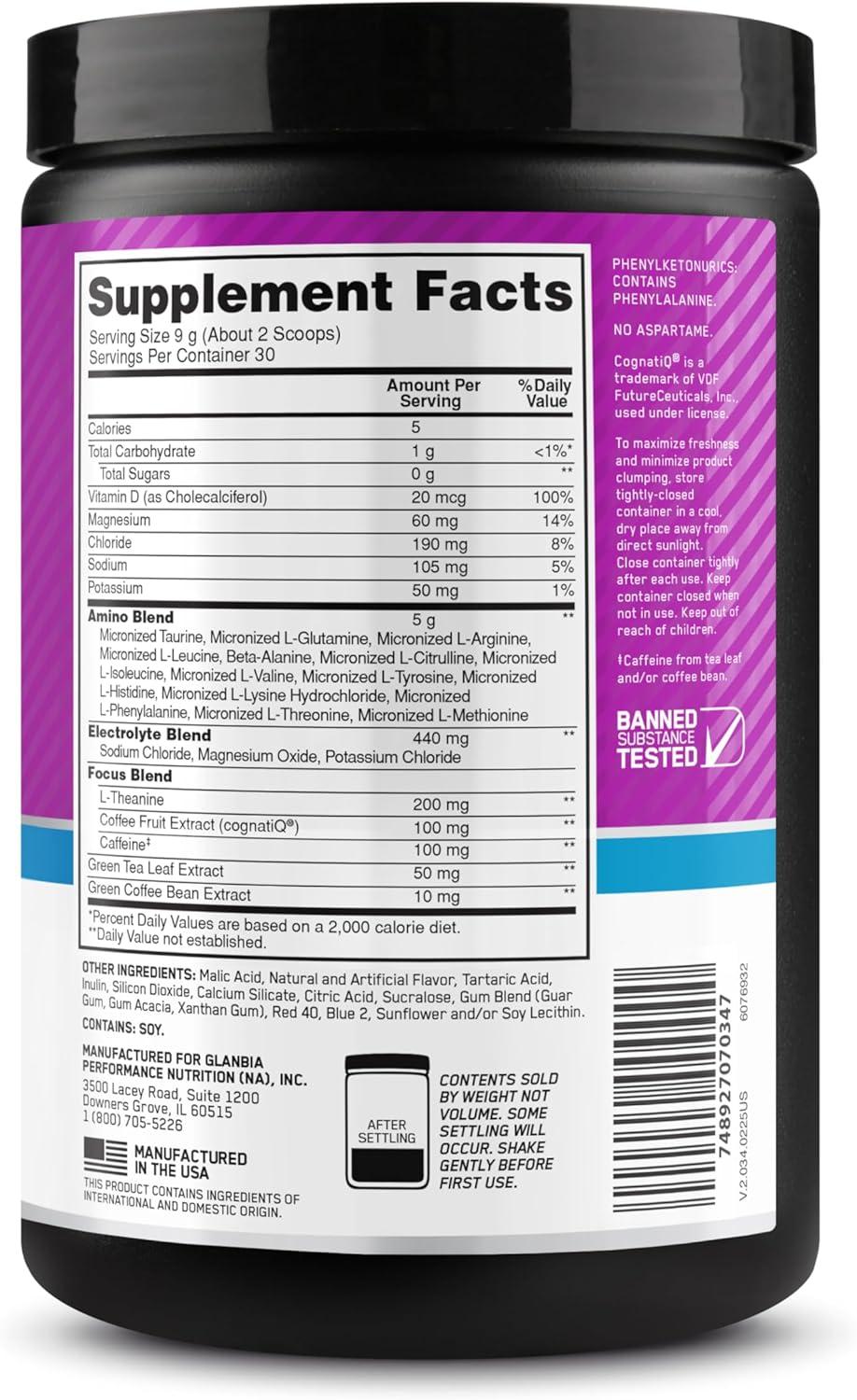 imageOptimum Nutrition Amino Energy Powder Plus Focus with BCAA Electrolytes and Caffeine Pineapple Twist 30 Servings Packaging May VaryGrape
