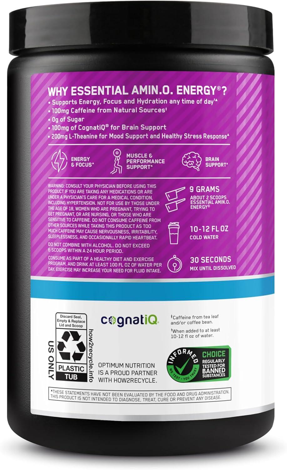 imageOptimum Nutrition Amino Energy Powder Plus Focus with BCAA Electrolytes and Caffeine Pineapple Twist 30 Servings Packaging May VaryGrape