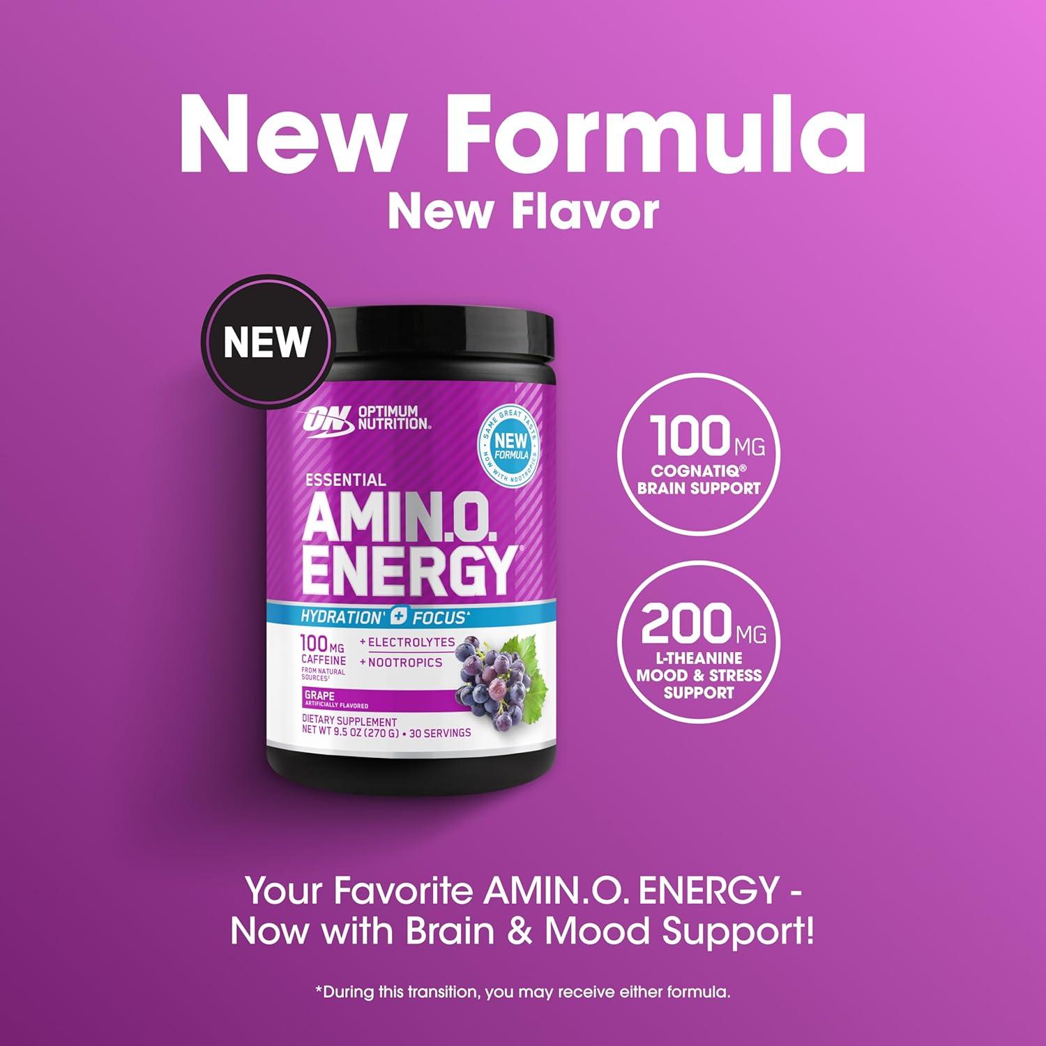 imageOptimum Nutrition Amino Energy Powder Plus Focus with BCAA Electrolytes and Caffeine Pineapple Twist 30 Servings Packaging May VaryGrape