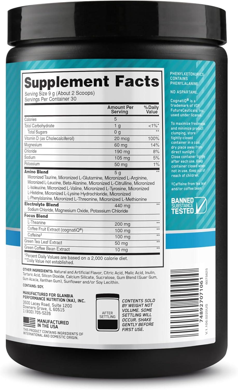 imageOptimum Nutrition Amino Energy Powder Plus Focus with BCAA Electrolytes and Caffeine Pineapple Twist 30 Servings Packaging May VaryLemonade