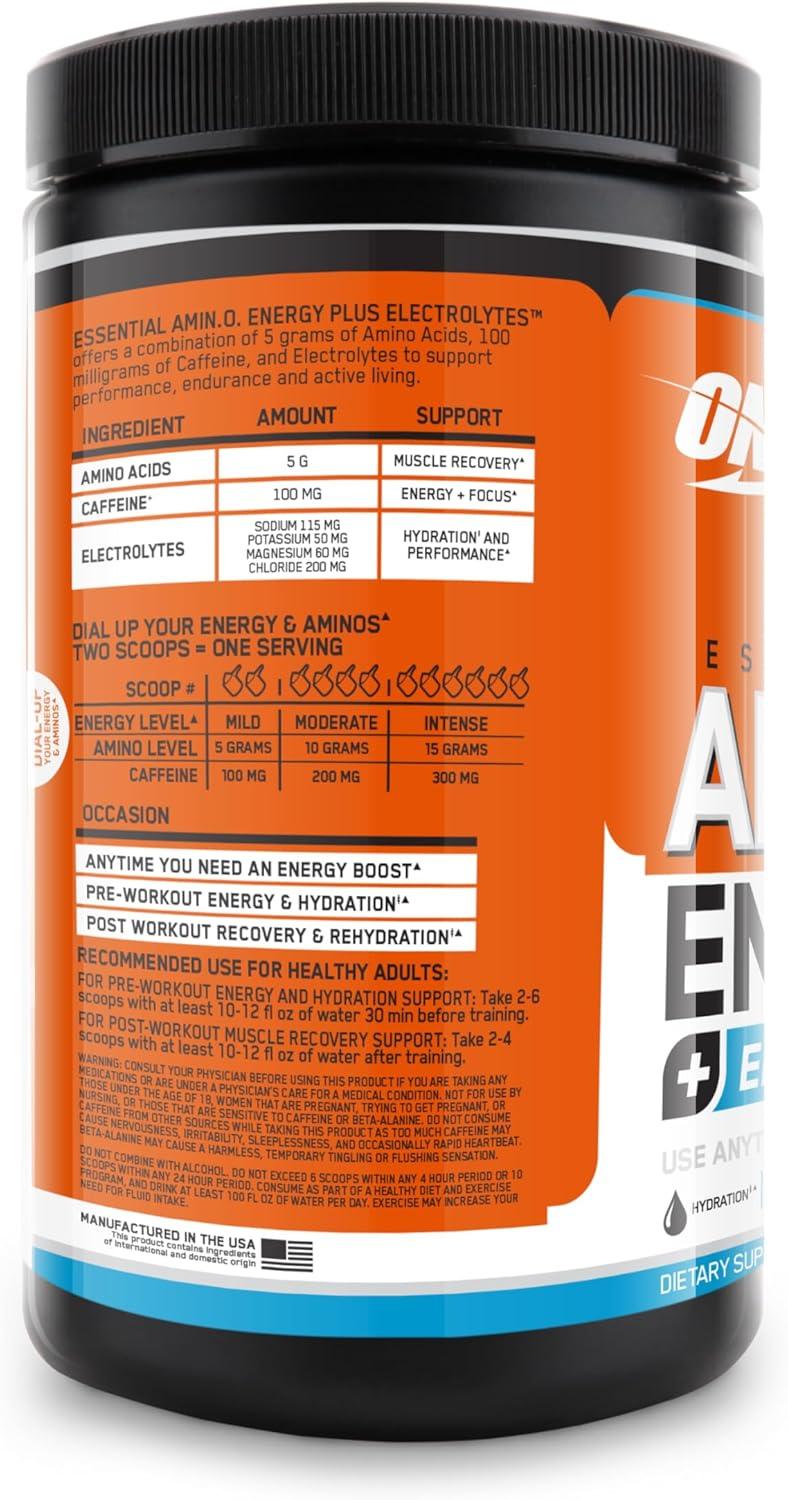 imageOptimum Nutrition Amino Energy Powder Plus Focus with BCAA Electrolytes and Caffeine Pineapple Twist 30 Servings Packaging May VaryTangerine Wave