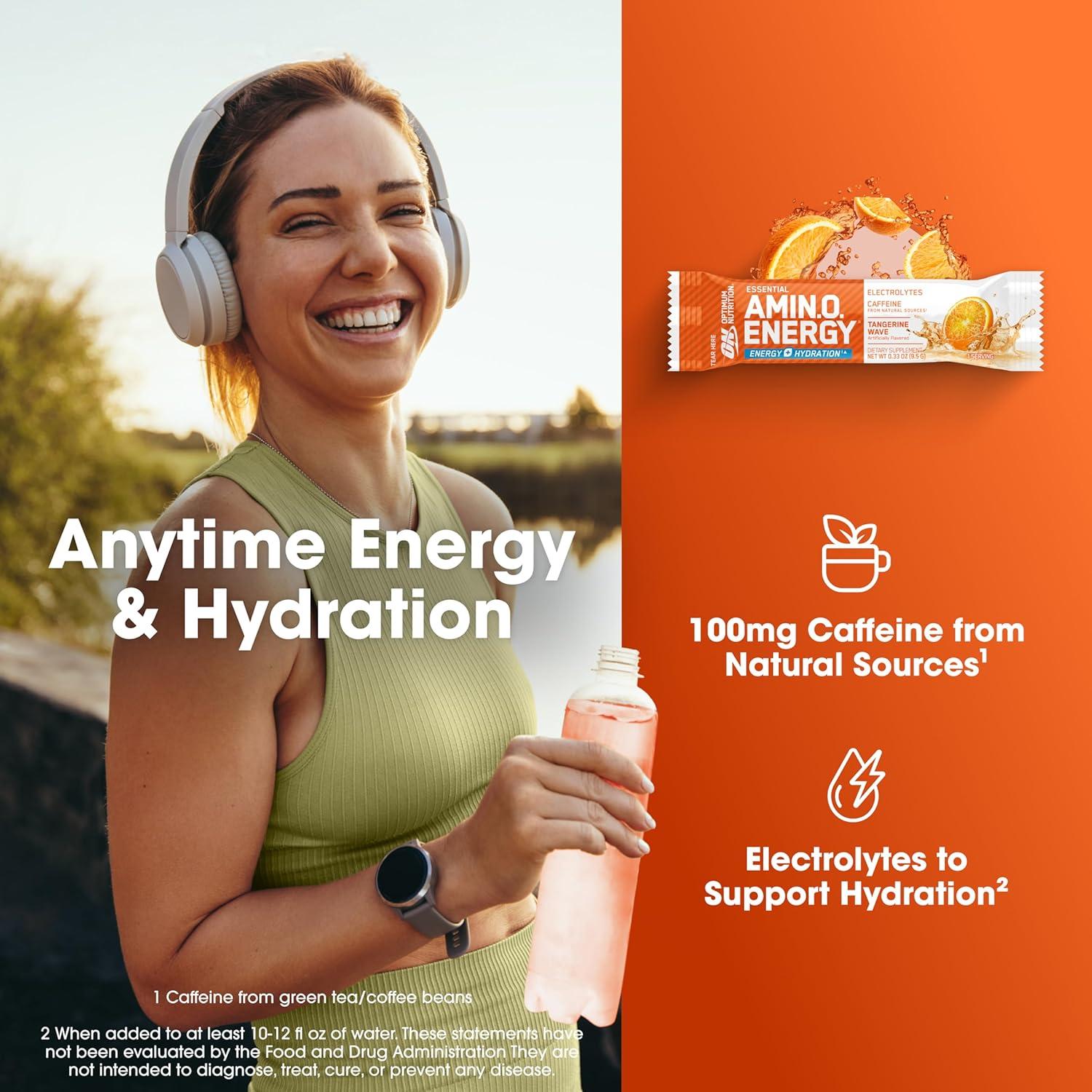 imageOptimum Nutrition Amino Energy Powder Plus Focus with BCAA Electrolytes and Caffeine Pineapple Twist 30 Servings Packaging May VaryTangerine Wave