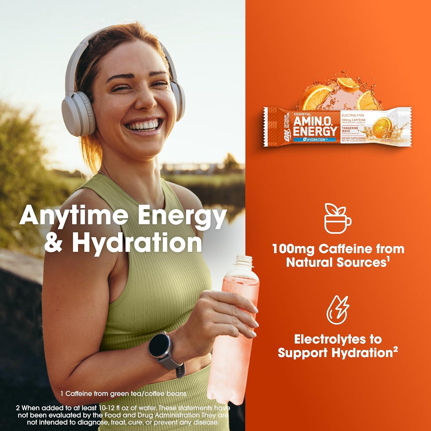 imageOptimum Nutrition Amino Energy Powder Plus Focus with BCAA Electrolytes and Caffeine Pineapple Twist 30 Servings Packaging May VaryTangerine Wave