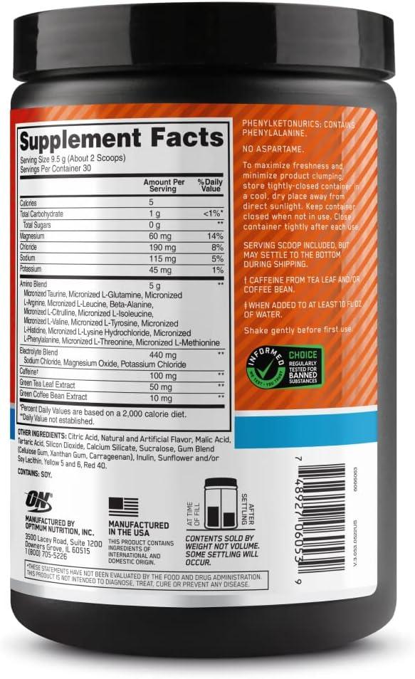 imageOptimum Nutrition Amino Energy Powder Plus Focus with BCAA Electrolytes and Caffeine Pineapple Twist 30 Servings Packaging May VaryTangerine Wave