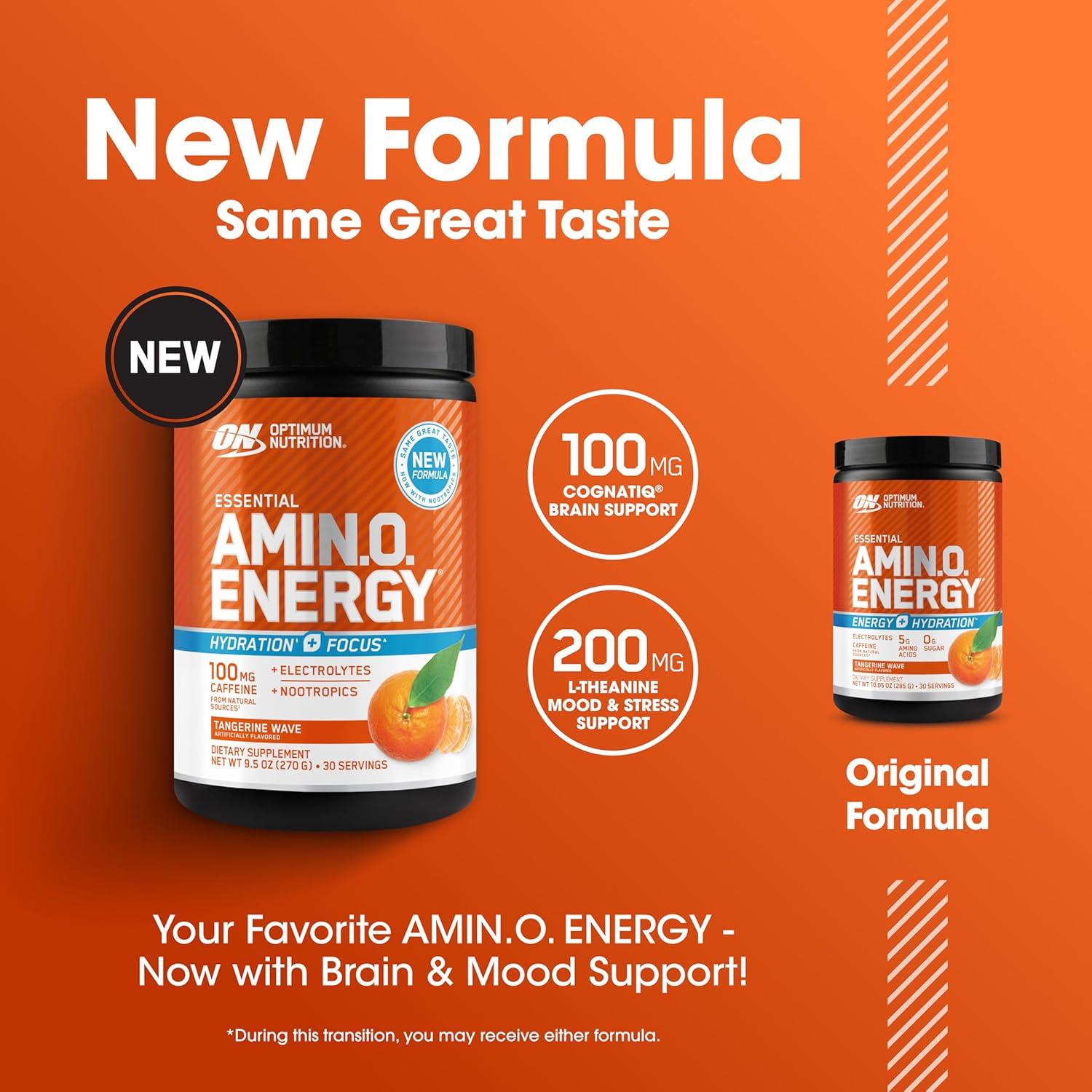 imageOptimum Nutrition Amino Energy Powder Plus Focus with BCAA Electrolytes and Caffeine Pineapple Twist 30 Servings Packaging May VaryTangerine Wave
