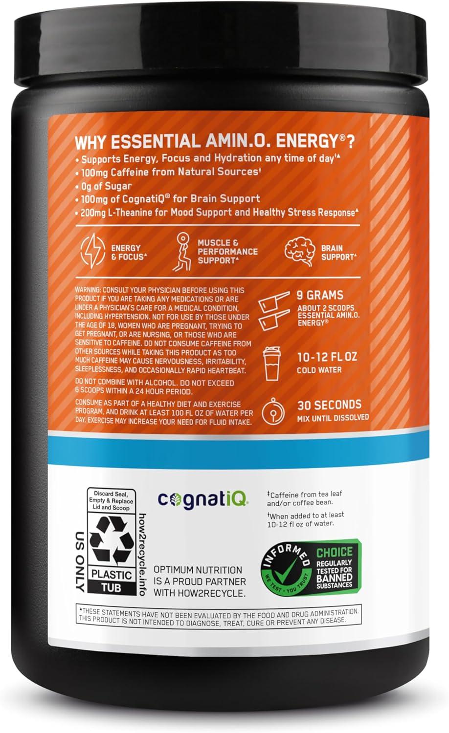 imageOptimum Nutrition Amino Energy Powder Plus Focus with BCAA Electrolytes and Caffeine Pineapple Twist 30 Servings Packaging May VaryTangerine Wave