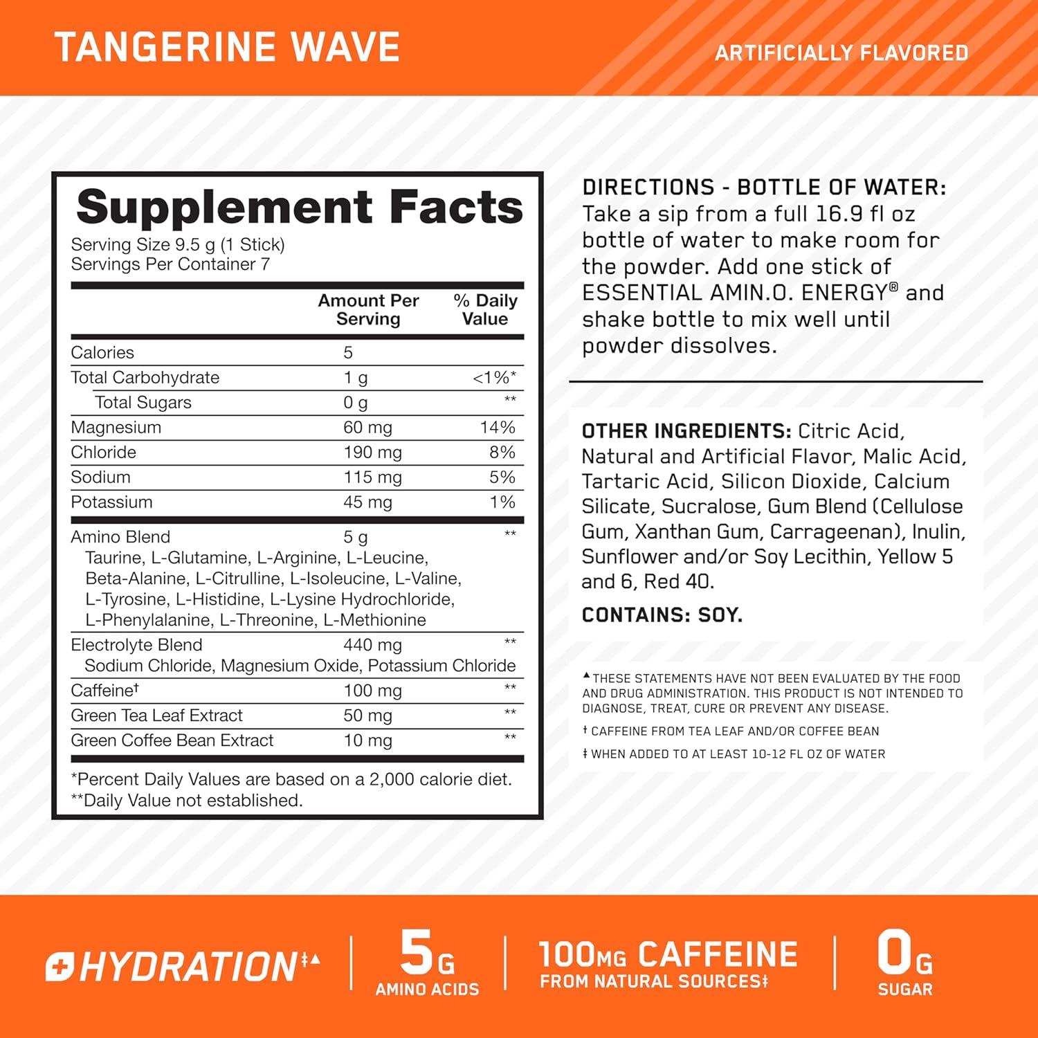 imageOptimum Nutrition Amino Energy Powder Plus Focus with BCAA Electrolytes and Caffeine Pineapple Twist 30 Servings Packaging May VaryTangerine Wave