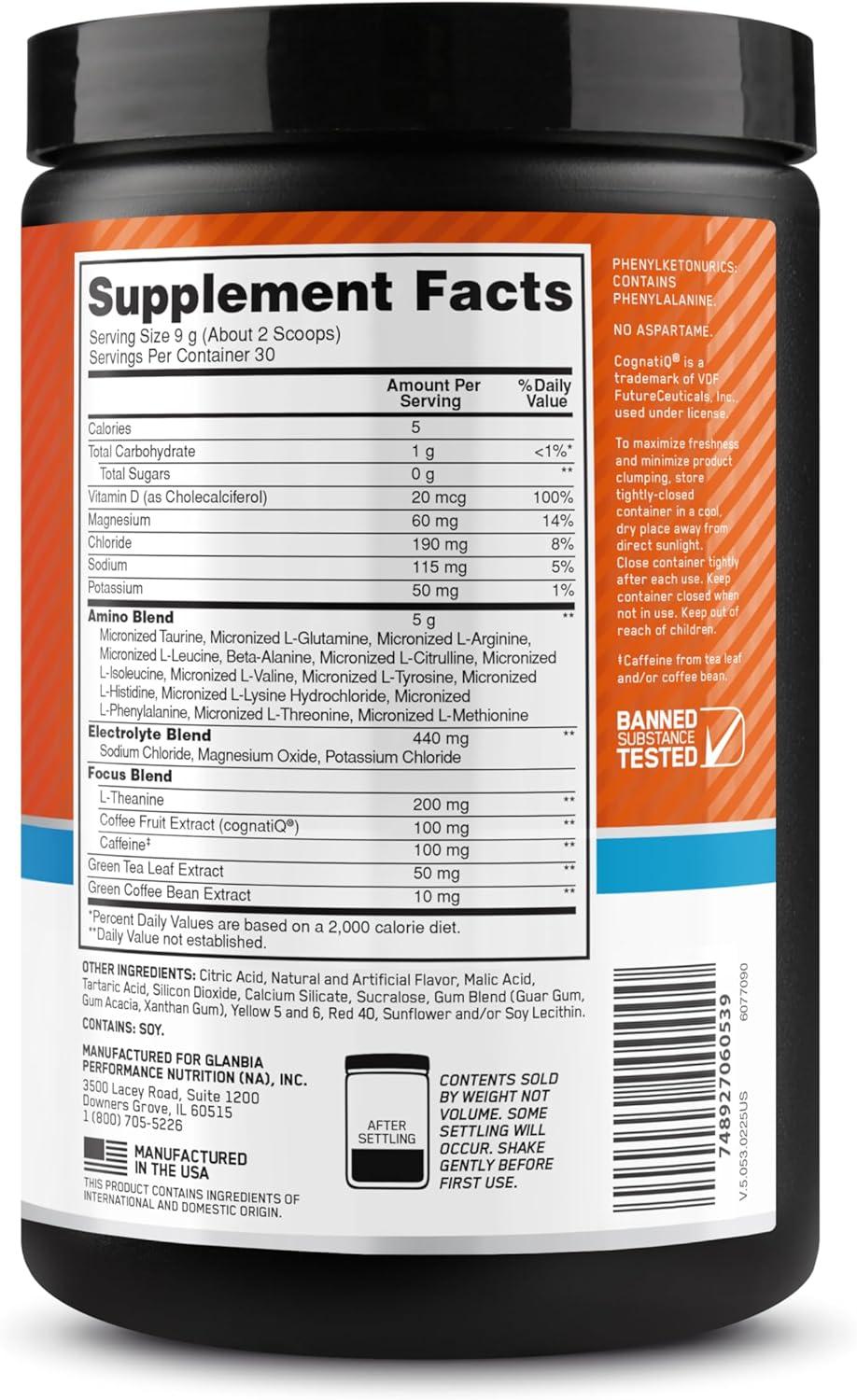 imageOptimum Nutrition Amino Energy Powder Plus Focus with BCAA Electrolytes and Caffeine Pineapple Twist 30 Servings Packaging May VaryTangerine Wave